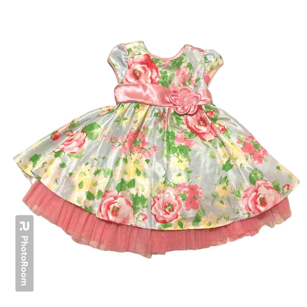 Girl's Floral Satin Full Circle Skirt Dress